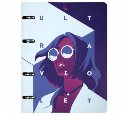 Тетрадь на кольцах А5 (180х220 мм), 80 листов, под кожу, клетка, BRAUBERG VISTA, Ultraviolet, 112120