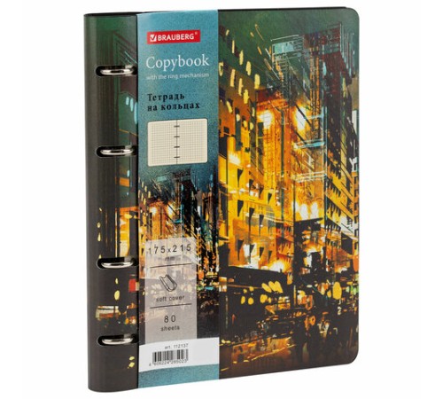 Тетрадь на кольцах А5 (180х220 мм), 80 листов, под кожу, клетка, BRAUBERG VISTA, 