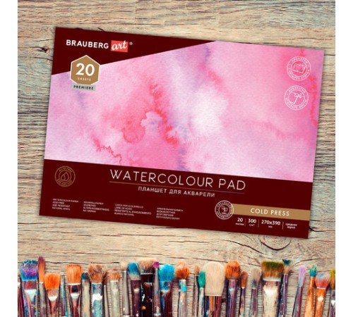 Папка для акварели/планшет, 300 г/м2, 270х390 мм, склейка, среднее зерно, 20 л., BRAUBERG ART PREMIERE, 113248