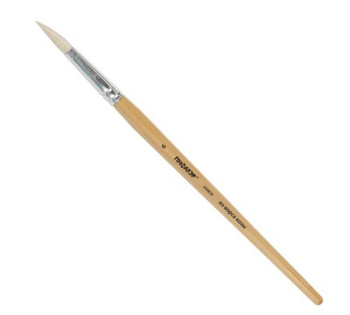 Кисть ПИФАГОР, КОЗА, круглая, № 6, деревянная лакированная ручка, колпачок, пакет с подвесом, 200829