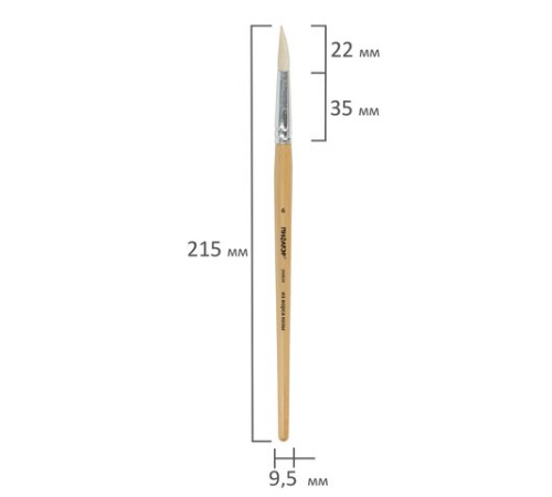 Кисть ПИФАГОР, КОЗА, круглая, № 6, деревянная лакированная ручка, колпачок, пакет с подвесом, 200829
