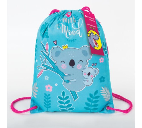 Мешок для обуви BRAUBERG PREMIUM, карман, подкладка, светоотражающие элементы, 43х33 см, Koala, 270282