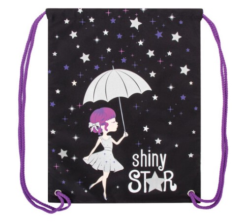 Мешок для обуви BRAUBERG PREMIUM, карман, подкладка, светоотражающие элементы, 43х33 см, Shiny star, 270283