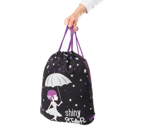 Мешок для обуви BRAUBERG PREMIUM, карман, подкладка, светоотражающие элементы, 43х33 см, Shiny star, 270283