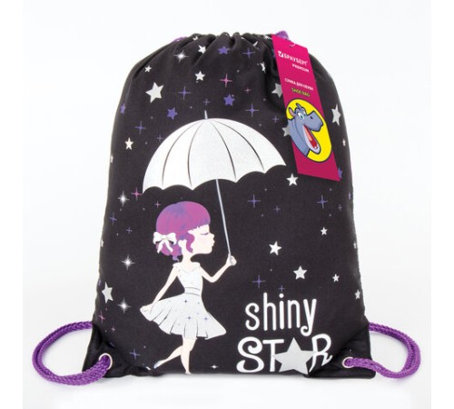 Мешок для обуви BRAUBERG PREMIUM, карман, подкладка, светоотражающие элементы, 43х33 см, Shiny star, 270283