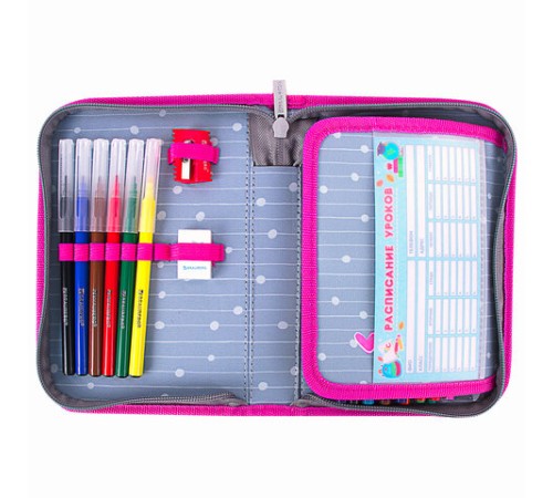 Пенал с наполнением BRAUBERG, 1 отделение, 1 откидная планка, 24 предмета, полиэстер, 21х14 см, 