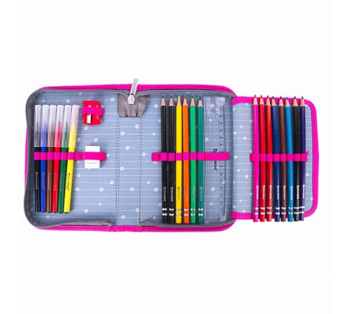 Пенал с наполнением BRAUBERG, 1 отделение, 1 откидная планка, 24 предмета, полиэстер, 21х14 см, 