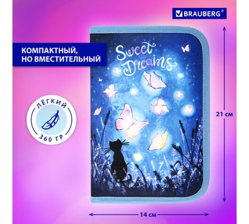 Пенал BRAUBERG с наполнением, 1 отделение, 1 откидная планка, 24 предмета, 21х14 см, 