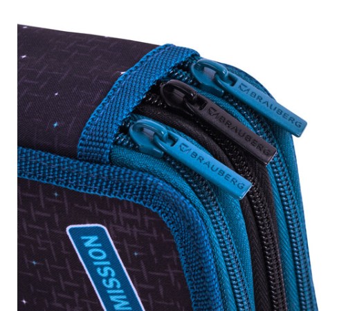 Пенал BRAUBERG, 3 отделения, полиэстер, 21х14 см, 