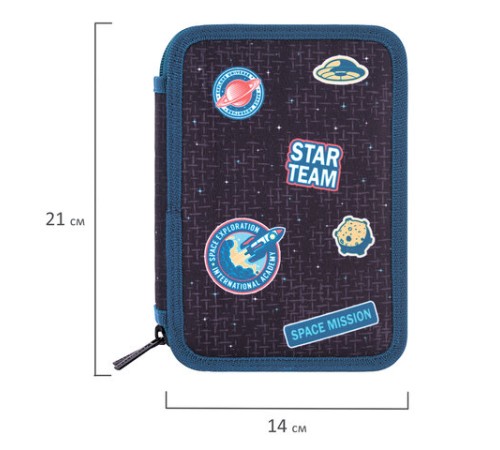 Пенал BRAUBERG, 3 отделения, полиэстер, 21х14 см, 