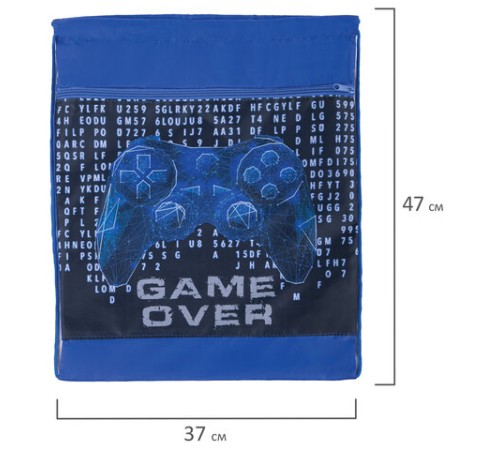 Мешок для обуви BRAUBERG, с петлёй, карман на молнии, полиэстер, 47х37 см, 