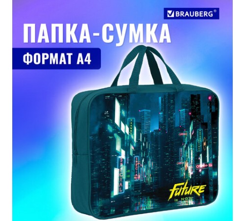 Папка на молнии с ручками BRAUBERG А4, 1 отделение, полиэстер, 80 мм, 