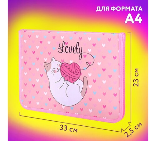 Папка для труда на молнии ЮНЛАНДИЯ А4, 1 отделение, откидная планка, органайзер, 