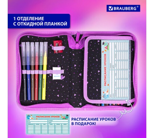 Пенал BRAUBERG с наполнением, 1 отделение, 1 откидная планка, 24 предмета, 21х14 см, 