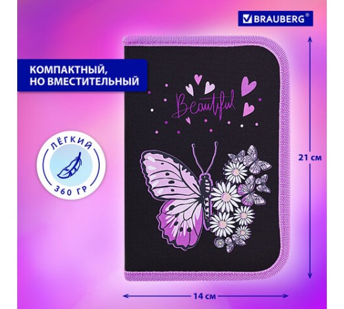 Пенал BRAUBERG с наполнением, 1 отделение, 1 откидная планка, 24 предмета, 21х14 см, 