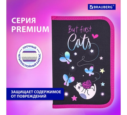 Пенал BRAUBERG с наполнением, 1 отделение, 1 откидная планка, 24 предмета, 21х14 см, 