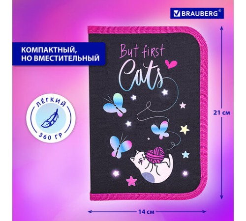 Пенал BRAUBERG с наполнением, 1 отделение, 1 откидная планка, 24 предмета, 21х14 см, 