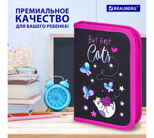 Пенал BRAUBERG с наполнением, 1 отделение, 1 откидная планка, 24 предмета, 21х14 см, 