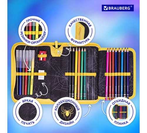 Пенал BRAUBERG с наполнением, 1 отделение, 1 откидная планка, 24 предмета, 21х14 см, 