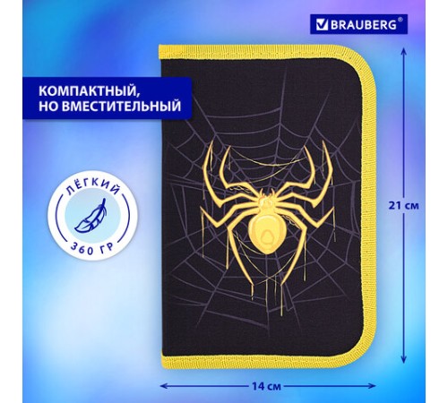 Пенал BRAUBERG с наполнением, 1 отделение, 1 откидная планка, 24 предмета, 21х14 см, 