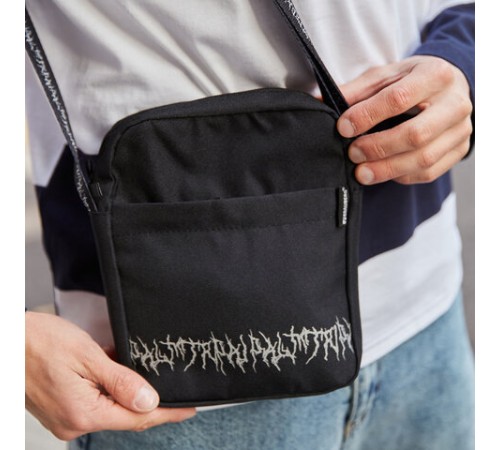 Сумка на плечо BRAUBERG COMPACT с карманом, черная с принтом, 23х17х5 см, 271686