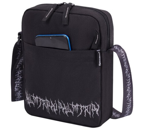 Сумка на плечо BRAUBERG COMPACT с карманом, черная с принтом, 23х17х5 см, 271686