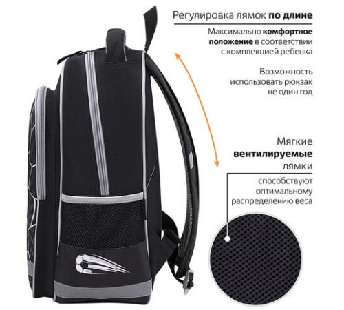 Рюкзак ПИФАГОР SCHOOL, 1 отделение, 3 кармана, 