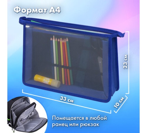 Папка для труда на молнии BRAUBERG А4, 2 отделения, органайзер, 