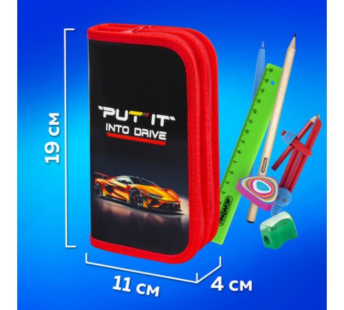 Пенал ПИФАГОР, 2 отделения, ламинированный картон, 19х11 см, 