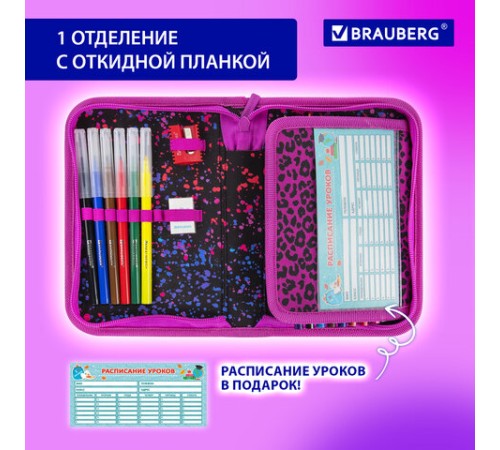 Пенал BRAUBERG с наполнением, 1 отделение, 1 откидная планка, 24 предмета, 21х14 см, 