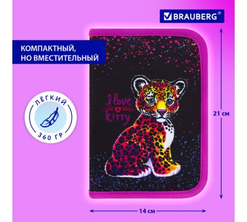 Пенал BRAUBERG с наполнением, 1 отделение, 1 откидная планка, 24 предмета, 21х14 см, 