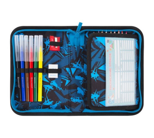 Пенал BRAUBERG с наполнением, 1 отделение, 1 откидная планка, 24 предмета, 21х14 см, 