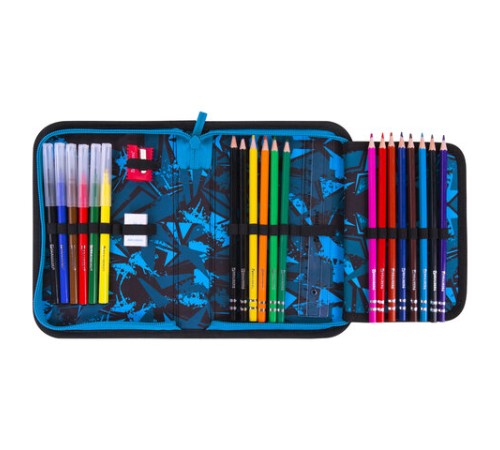 Пенал BRAUBERG с наполнением, 1 отделение, 1 откидная планка, 24 предмета, 21х14 см, 