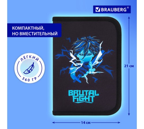 Пенал BRAUBERG с наполнением, 1 отделение, 1 откидная планка, 24 предмета, 21х14 см, 