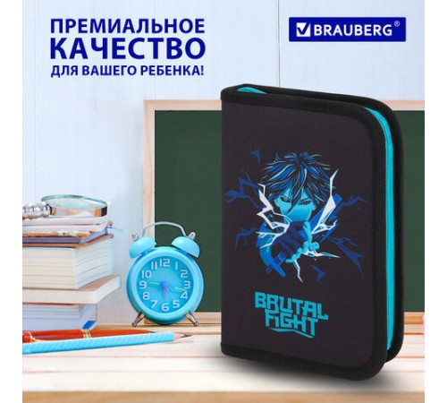 Пенал BRAUBERG с наполнением, 1 отделение, 1 откидная планка, 24 предмета, 21х14 см, 