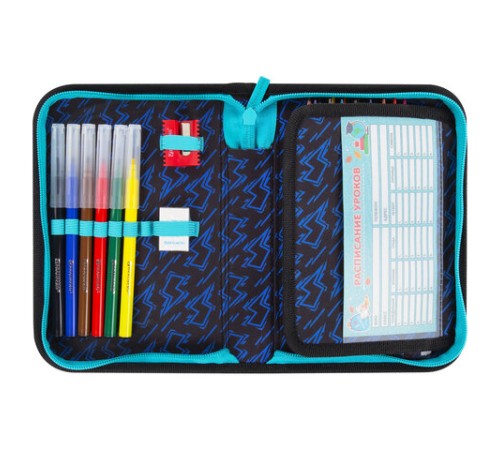 Пенал BRAUBERG с наполнением, 1 отделение, 1 откидная планка, 24 предмета, 21х14 см, 