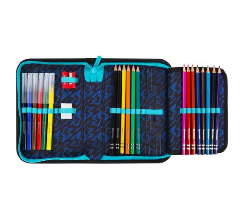 Пенал BRAUBERG с наполнением, 1 отделение, 1 откидная планка, 24 предмета, 21х14 см, 