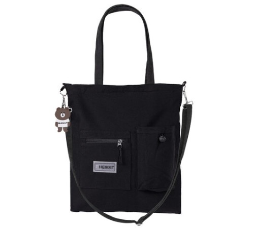 Сумка шоппер HEIKKI EQUIP (ХЕЙКИ), канвас, карман для бутылки, 38х35 см, черный, 272442