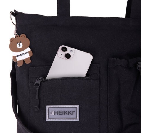 Сумка шоппер HEIKKI EQUIP (ХЕЙКИ), канвас, карман для бутылки, 38х35 см, черный, 272442