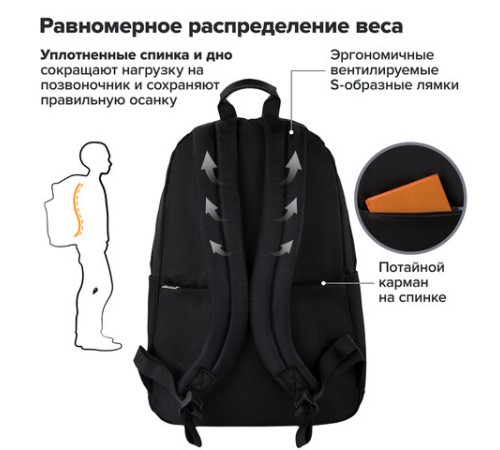 Рюкзак BRAUBERG FASHION CITY универсальный, карман-антивор, Cat, черный, 44х31х16 см, 272569