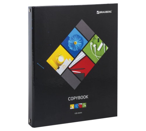 Тетрадь на кольцах А5 (175х215 мм), 120 листов, твердый картон, клетка, BRAUBERG, Микс, 403277