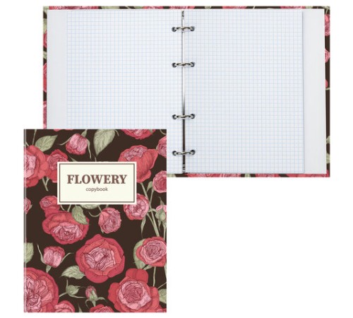 Тетрадь на кольцах А5 (175х215 мм), 160 листов, твердый картон, клетка, BRAUBERG, Flowers, 404090