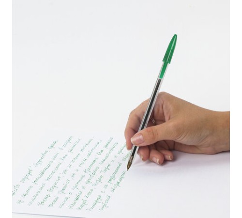 Ручка шариковая STAFF Basic Budget BP-02, письмо 500 м, ЗЕЛЕНАЯ, длина корпуса 13,5 см, линия письма 0,5 мм, 143761