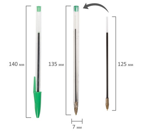 Ручка шариковая STAFF Basic Budget BP-02, письмо 500 м, ЗЕЛЕНАЯ, длина корпуса 13,5 см, линия письма 0,5 мм, 143761