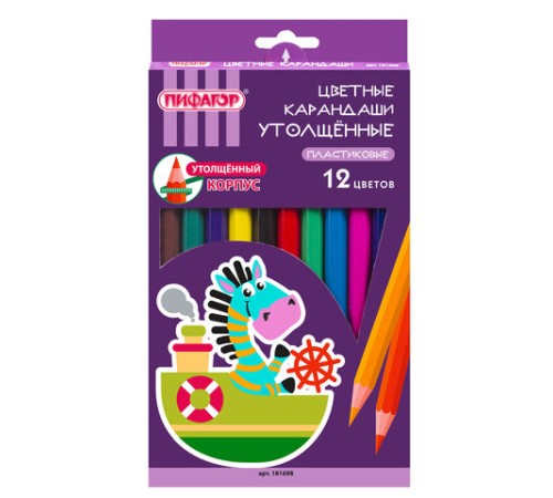 Карандаши цветные утолщенные ПИФАГОР 
