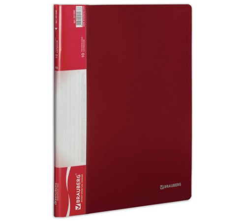 Папка 10 вкладышей BRAUBERG стандарт, красная, 0,6 мм, 221590
