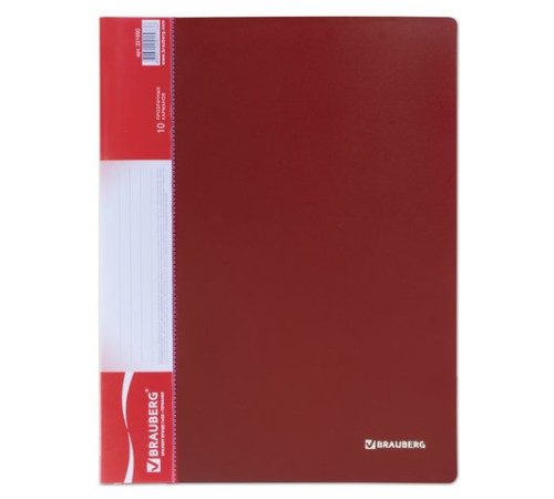 Папка 10 вкладышей BRAUBERG стандарт, красная, 0,6 мм, 221590