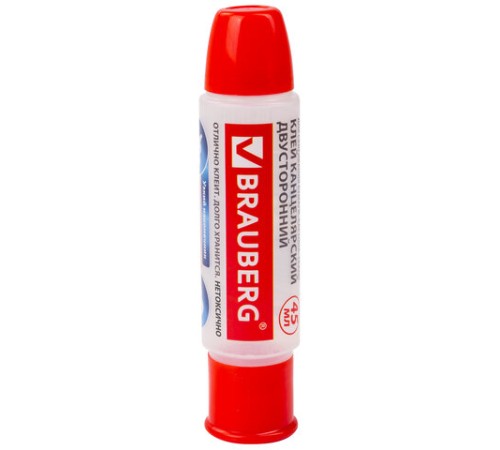 Клей канцелярский двусторонний BRAUBERG, 45 мл, с узким и широким аппликаторами, 227534