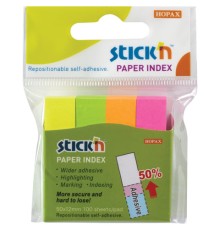 Закладки клейкие HOPAX НЕОНОВЫЕ, бумажные, 12х50 мм, 4 цвета х 100 листов, европодвес, 21613
