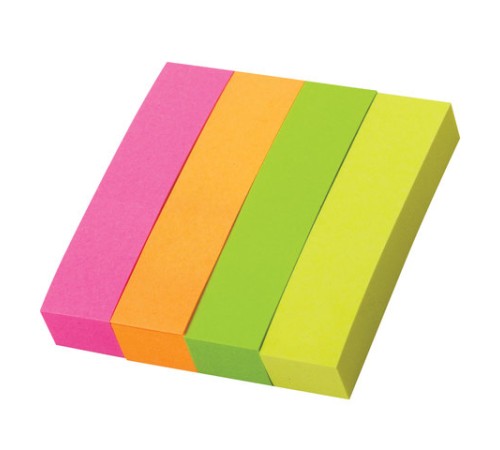 Закладки клейкие HOPAX НЕОНОВЫЕ, бумажные, 12х50 мм, 4 цвета х 100 листов, европодвес, 21613